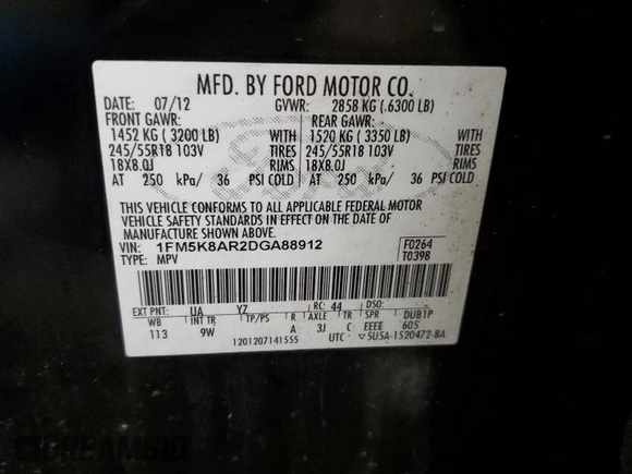2013 Ford Utility Police Interceptor with VIN 1FM5K8AR2DGA88912, listed as a Copart auction lot 87072664 with 118,873 mi miles and Salvage Title. Bid and sale history available at carsss.com. Image 13.