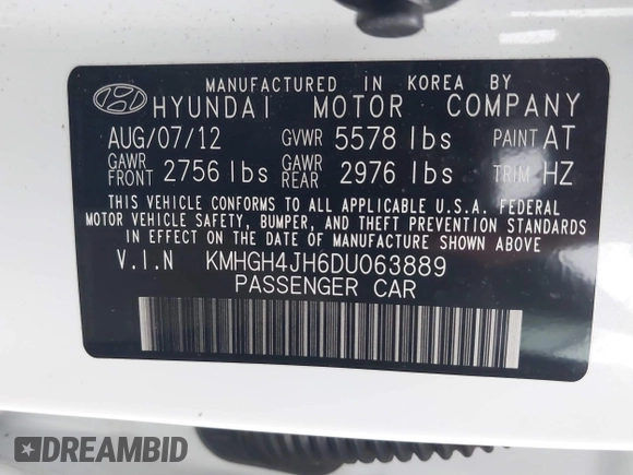 2013 Hyundai Equus Signature with VIN KMHGH4JH6DU063889, listed as a IAAI auction lot 40782294 with 81,631 mi miles and . Bid and sale history available at DreamBid. Image 9.