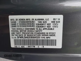 2014 Honda Odyssey EX-L с VIN 5FNRL5H62EB084528, выставлен на аукционе IAAI как лот 42443637 с пробегом 170 765 миль миль и . История ставок и продаж доступна на DreamBid. Изображение 9.