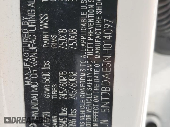 2022 Hyundai Santa Cruz SEL z VIN 5NTJBDAE5NH014097, wystawiony jako Copart lot #46309765 z przebiegiem 24 938 mil mil oraz Szkoda całkowita • Salvage title. Historia ofert i sprzedaży dostępna na DreamBid. Obrazek 15.