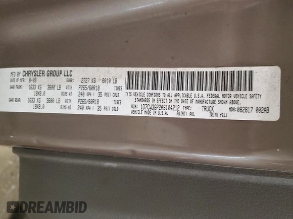 2010 Dodge Dakota SXT with VIN 1D7CW3GP2AS104212, listed as a Copart auction lot 44062435 with 203,233 mi miles and Clean Title. Bid and sale history available at carsss.com. Image 13.