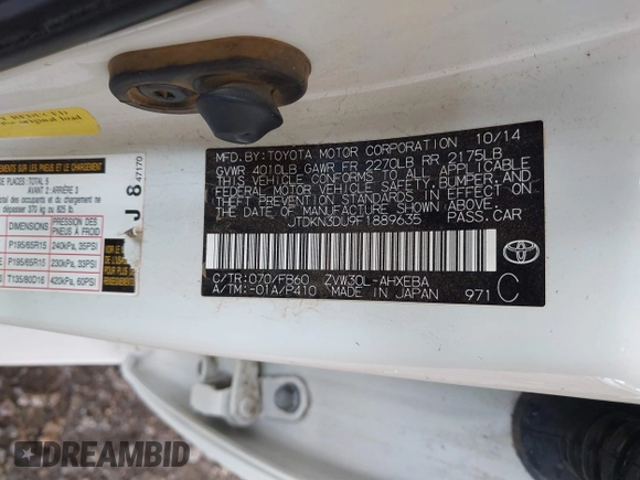 2015 Toyota Prius Four z VIN JTDKN3DU9F1889635, wystawiony jako IAAI lot #42189280 z przebiegiem 119 652 mil mil oraz . Historia ofert i sprzedaży dostępna na DreamBid. Obrazek 9.
