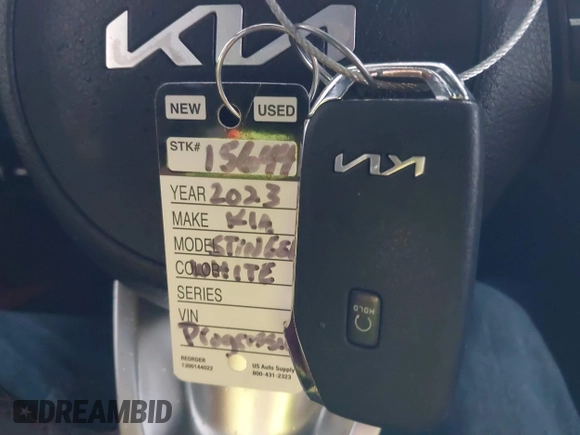 2023 Kia Stinger GT2 with VIN KNAE55LCXP6135128, listed as a IAAI auction lot 41281782 with 6,272 mi miles. Bid and sale history available at carsss.com. Image 11.