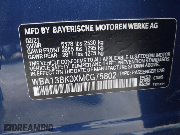 2021 BMW 5 Series M550i xDrive z VIN WBA13BK0XMCG75802, wystawiony jako IAAI lot #41503977 z przebiegiem 20 741 mil mil oraz . Historia ofert i sprzedaży dostępna na DreamBid. Obrazek 9.