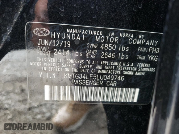 2020 Genesis G70 3.3T with VIN KMTG34LE5LU049746, listed as a Copart auction lot 59583214 with 35,704 mi miles and Salvage Title. Bid and sale history available at carsss.com. Image 13.