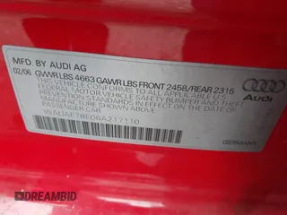 2006 Audi A4 2.0T с VIN WAUAF78E06A217110, выставлен на аукционе IAAI как лот 42530036 с пробегом 87 315 миль миль и . История ставок и продаж доступна на DreamBid. Изображение 9.