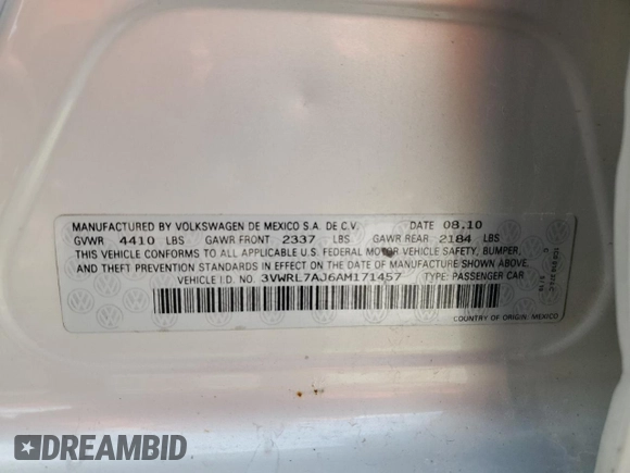 2010 Volkswagen Jetta TDI z VIN 3VWRL7AJ6AM171457, wystawiony jako Copart lot #50009485 z przebiegiem 221 041 mil mil oraz Szkoda całkowita • Salvage title. Historia ofert i sprzedaży dostępna na DreamBid. Obrazek 13.