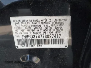 2007 Honda Fit Sport with VIN JHMGD37677S027417, listed as a IAAI auction lot 42155718 with 262,609 mi miles and . Bid and sale history available at DreamBid. Image 9.