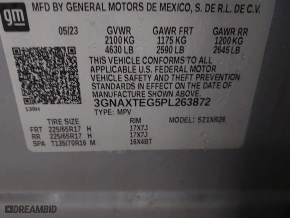 2023 Chevrolet Equinox LT with VIN 3GNAXTEG5PL263872, listed as a IAAI auction lot 41913028 with 109,768 mi miles. Bid and sale history available at carsss.com. Image 9.