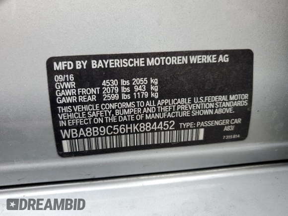 2017 BMW 3 Series 330i with VIN WBA8B9C56HK884452, listed as a Copart auction lot 52417725 with 33,007 mi miles and Salvage Title. Bid and sale history available at carsss.com. Image 12.