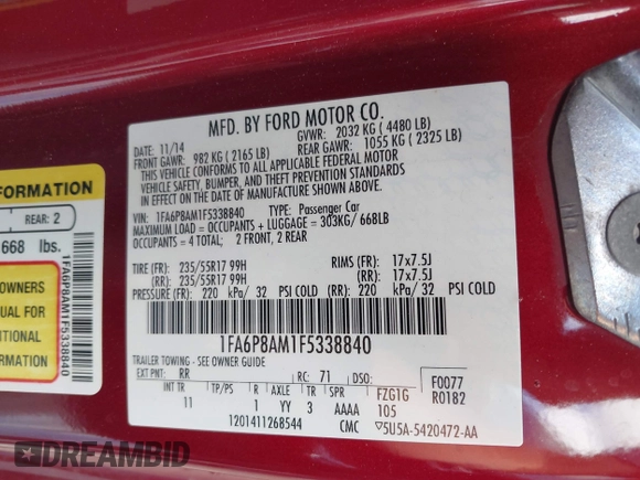 2015 Ford Mustang V6 с VIN 1FA6P8AM1F5338840, выставлен на аукционе IAAI как лот 42255886 с пробегом 82 087 миль миль и . История ставок и продаж доступна на DreamBid. Изображение 9.