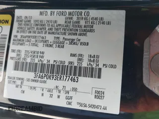 2014 Ford Fusion Titanium с VIN 3FA6P0K93ER177463, выставлен на аукционе IAAI как лот 42450617 с пробегом 173 064 миль миль и . История ставок и продаж доступна на DreamBid. Изображение 9.