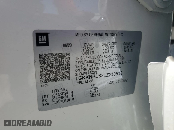 2020 GMC Acadia Denali with VIN 1GKKNPLS3LZ210516, listed as a Copart auction lot 55962585 with 24,160 mi miles and Non repairable. Bid and sale history available at DreamBid. Image 13.