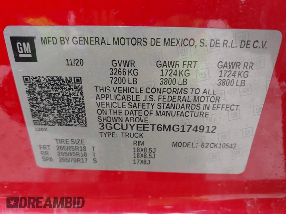 2021 Chevrolet Silverado 1500 RST with VIN 3GCUYEET6MG174912, listed as a IAAI auction lot 41359036 with 58,325 mi miles. Bid and sale history available at carsss.com. Image 9.
