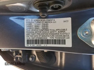 2021 Honda Civic Sport with VIN 19XFC2F80ME003634, listed as a Copart auction lot 52317715 with 69,411 mi miles and Salvage Title. Bid and sale history available at DreamBid. Image 14.