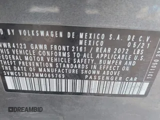 2021 Volkswagen Jetta S with VIN 3VWC57BU3MM065769, listed as a IAAI auction lot 42286921 with 59,128 mi miles and . Bid and sale history available at DreamBid. Image 9.