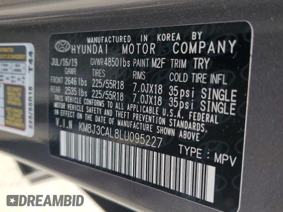 2020 Hyundai Tucson Sport с VIN KM8J3CAL8LU095227, выставлен на аукционе Copart как лот 69130814 с пробегом Не указан миль и На запчасти • Non repairable. История ставок и продаж доступна на DreamBid. Изображение 14.