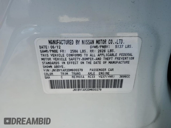 2013 Infiniti M37 with VIN JN1BY1AR2DM600279, listed as a Copart auction lot 89216915 with Not Provided miles and Salvage Title. Bid and sale history available at carsss.com. Image 13.