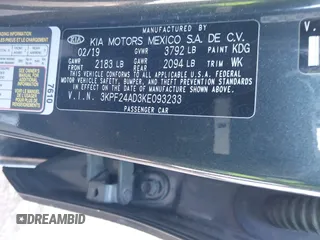 2019 Kia Forte LXS with VIN 3KPF24AD3KE093233, listed as a IAAI auction lot 41610480 with 55,175 mi miles. Bid and sale history available at carsss.com. Image 9.