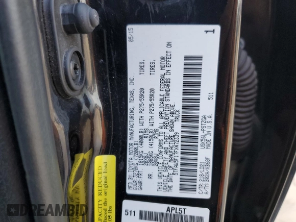 2015 Toyota Tundra 4WD Truck Platinum with VIN 5TFAW5F17FX472339, listed as a Copart auction lot 68848543 with 105,149 mi miles. Bid and sale history available at carsss.com. Image 14.