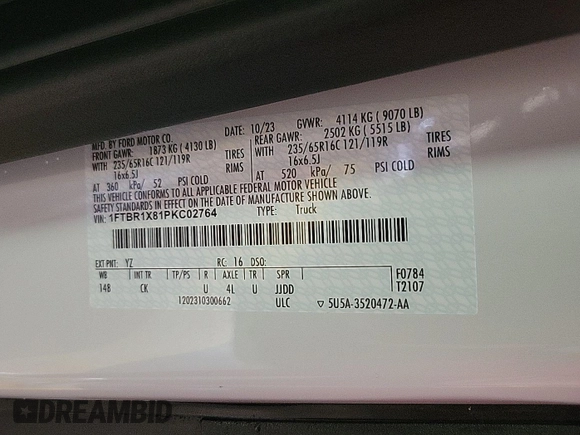 2023 Ford Transit Cargo с VIN 1FTBR1X81PKC02764, выставлен на аукционе IAAI как лот 42785439 с пробегом 475 миль миль и . История ставок и продаж доступна на DreamBid. Изображение 15.