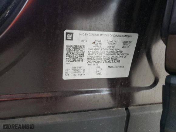 2020 Chevrolet Equinox LT with VIN 2GNAXKEV6L6153176, listed as a Copart auction lot 68452214 with 48,792 mi miles and Salvage Title. Bid and sale history available at carsss.com. Image 15.