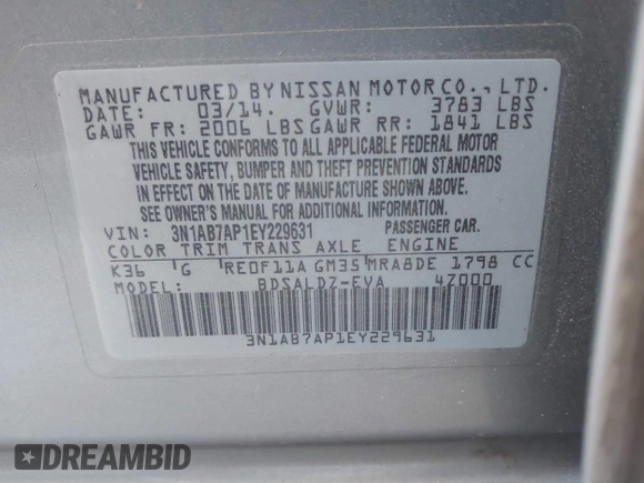 2014 Nissan Sentra SR with VIN 3N1AB7AP1EY229631, listed as a IAAI auction lot 42151568 with 182,164 mi miles and . Bid and sale history available at DreamBid. Image 9.