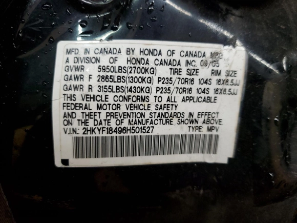 2006 Honda Pilot EX with VIN 2HKYF18496H501527, listed as a Copart auction lot 45457895 with 196,678 mi miles and Salvage Title. Bid and sale history available at carsss.com. Image 13.