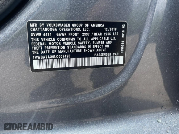 2020 Volkswagen Passat SE z VIN 1VWSA7A30LC007425, wystawiony jako Copart lot #62712615 z przebiegiem 117 196 mil mil oraz Czysty tytuł • Clean title. Historia ofert i sprzedaży dostępna na DreamBid. Obrazek 10.