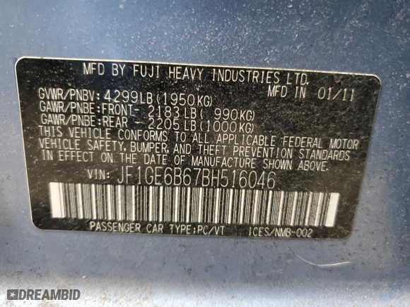 2011 Subaru Impreza Sedan 2.5i Premium with VIN JF1GE6B67BH516046, listed as a Copart auction lot 50135925 with 139,209 mi miles and Salvage Title. Bid and sale history available at carsss.com. Image 12.
