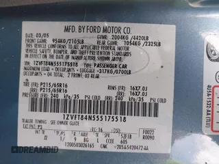 2005 Ford Mustang Deluxe с VIN 1ZVFT84N555175518, выставлен на аукционе IAAI как лот 42427276 с пробегом 196 095 миль миль и . История ставок и продаж доступна на DreamBid. Изображение 9.