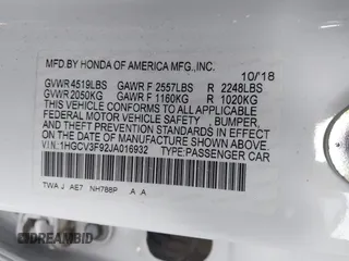 2018 Honda Accord Touring with VIN 1HGCV3F92JA016932, listed as a IAAI auction lot 41765295 with 68,879 mi miles and . Bid and sale history available at DreamBid. Image 9.