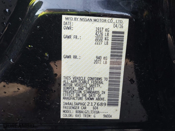 2016 Nissan Altima 2.5 SL with VIN 1N4AL3APXGC217689, listed as a IAAI auction lot 41492866 with 99,132 mi miles. Bid and sale history available at carsss.com. Image 9.