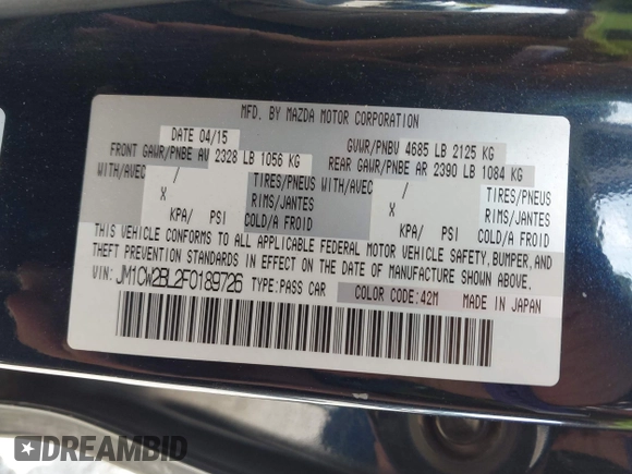 2015 Mazda 5 Sport с VIN JM1CW2BL2F0189726, выставлен на аукционе IAAI как лот 42443071 с пробегом 60 490 миль миль и . История ставок и продаж доступна на DreamBid. Изображение 9.