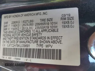 2019 Acura RDX Advance with VIN 5J8TC2H79KL039691, listed as a IAAI auction lot 41877291 with Not Provided miles and . Bid and sale history available at DreamBid. Image 9.