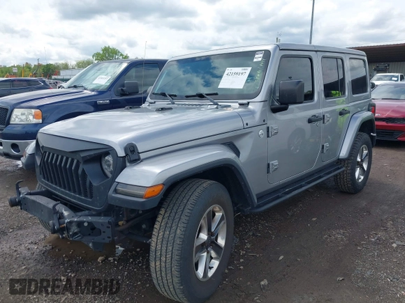 2019 Jeep Wrangler Unlimited Sahara with VIN 1C4HJXEN5KW542403, listed as a IAAI auction lot 42159197 with 60,378 mi miles and . Bid and sale history available at DreamBid. Image 17.