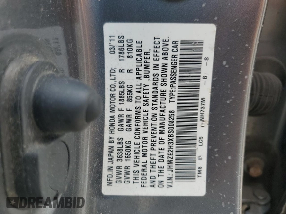 2011 Honda Insight с VIN JHMZE2H3XBS008258, выставлен на аукционе Copart как лот 59378995 с пробегом 196 184 миль миль и Списание • Salvage title. История ставок и продаж доступна на DreamBid. Изображение 12.