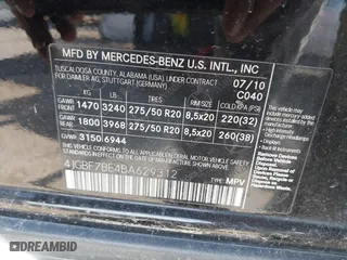 2011 Mercedes-Benz GL-Class GL 450 with VIN 4JGBF7BE4BA629312, listed as a IAAI auction lot 41384945 with 127,239 mi miles. Bid and sale history available at carsss.com. Image 9.