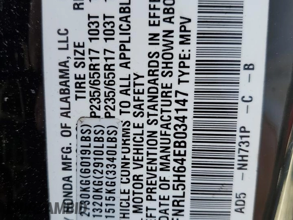 2014 Honda Odyssey EX-L with VIN 5FNRL5H64EB034147, listed as a Copart auction lot 46372795 with 156,720 mi miles and Salvage Title. Bid and sale history available at carsss.com. Image 13.