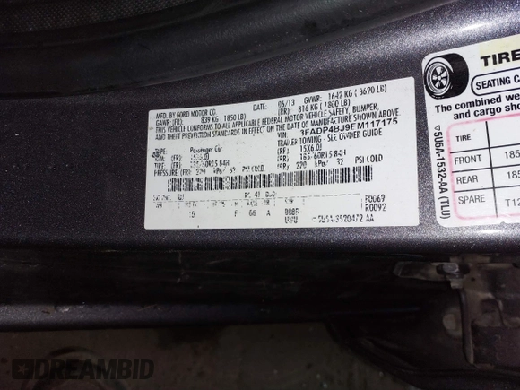 2014 Ford Fiesta SE with VIN 3FADP4BJ9EM117175, listed as a IAAI auction lot 41737432 with 156,141 mi miles. Bid and sale history available at carsss.com. Image 9.