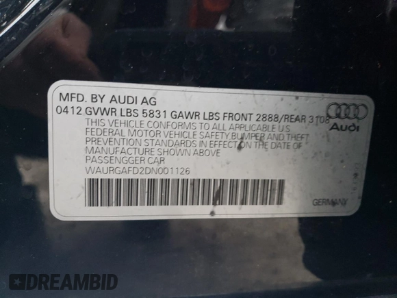 2013 Audi A8 L 3.0L with VIN WAURGAFD2DN001126, listed as a Copart auction lot 87213164 with 116,694 mi miles and Salvage Title. Bid and sale history available at carsss.com. Image 15.