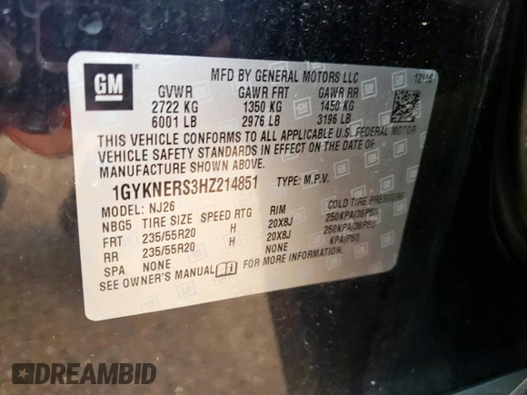 2017 Cadillac XT5 Premium Luxury AWD with VIN 1GYKNERS3HZ214851, listed as a Copart auction lot 60112185 with 74,045 mi miles and Salvage title. Bid and sale history available at DreamBid. Image 13.