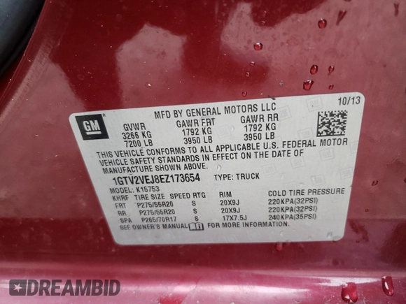 2014 GMC Sierra 1500 SLT with VIN 1GTV2VEJ8EZ173654, listed as a Copart auction lot 51790635 with 177,175 mi miles and Clean Title. Bid and sale history available at carsss.com. Image 12.