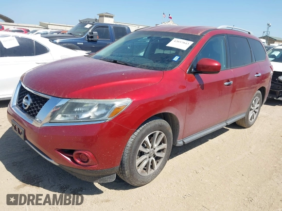2013 Nissan Pathfinder SV with VIN 5N1AR2MM1DC614185, listed as a IAAI auction lot 42037843 with 165,453 mi miles. Bid and sale history available at carsss.com. Image 2.