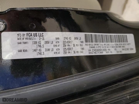 2016 Dodge Grand Caravan Canada Value Package with VIN 2C4RDGBG9GR124928, listed as a Copart auction lot 49066355 with 159,344 mi miles and Non Repairable. Bid and sale history available at carsss.com. Image 12.