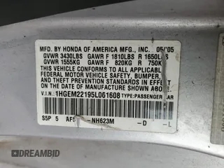2005 Honda Civic VP with VIN 1HGEM22195L061608, listed as a Copart auction lot 49871944 with 165,986 mi miles and Salvage title. Bid and sale history available at DreamBid. Image 12.