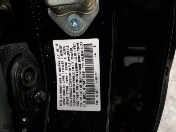 2016 Honda Civic Sedan EX-T with VIN 19XFC1F37GE014844, listed as a Copart auction lot 44866555 with 148,395 mi miles and Salvage Title. Bid and sale history available at carsss.com. Image 12.