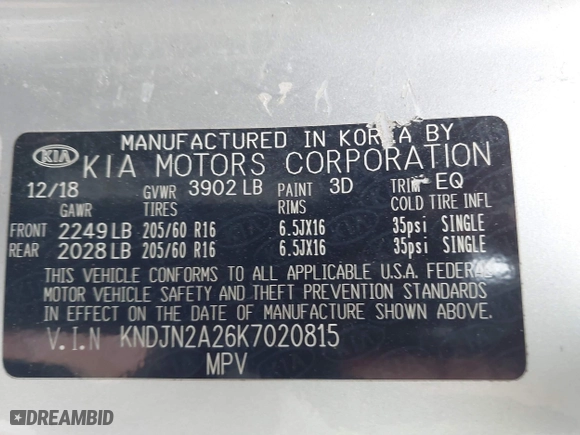 2019 Kia Soul with VIN KNDJN2A26K7020815, listed as a IAAI auction lot 41908427 with 96,922 mi miles. Bid and sale history available at carsss.com. Image 9.