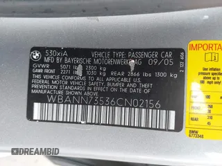 2006 BMW 5 Series 530xi with VIN WBANN73536CN02156, listed as a IAAI auction lot 41955272 with 79,309 mi miles and . Bid and sale history available at carsss.com. Image 9.