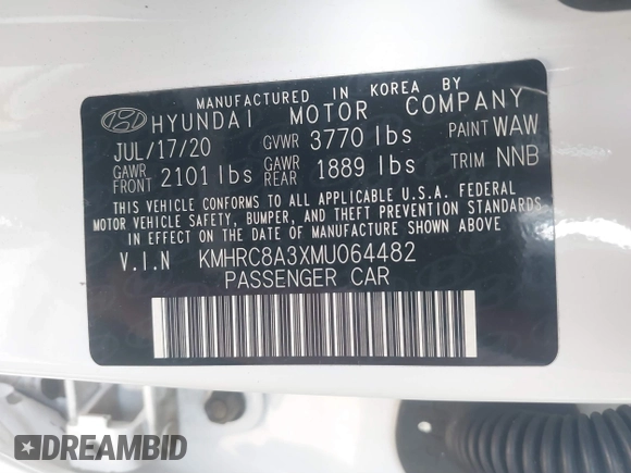 2021 Hyundai Venue SEL with VIN KMHRC8A3XMU064482, listed as a IAAI auction lot 41482558 with 17,205 mi miles and . Bid and sale history available at DreamBid. Image 9.